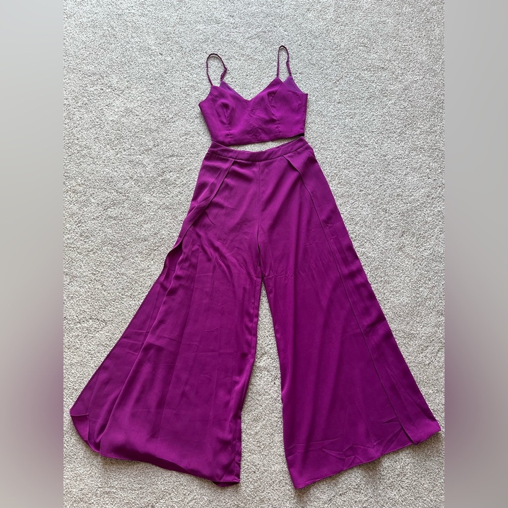 Lulu's Magenta Wide Leg Jumpsuit Set, Size Medium